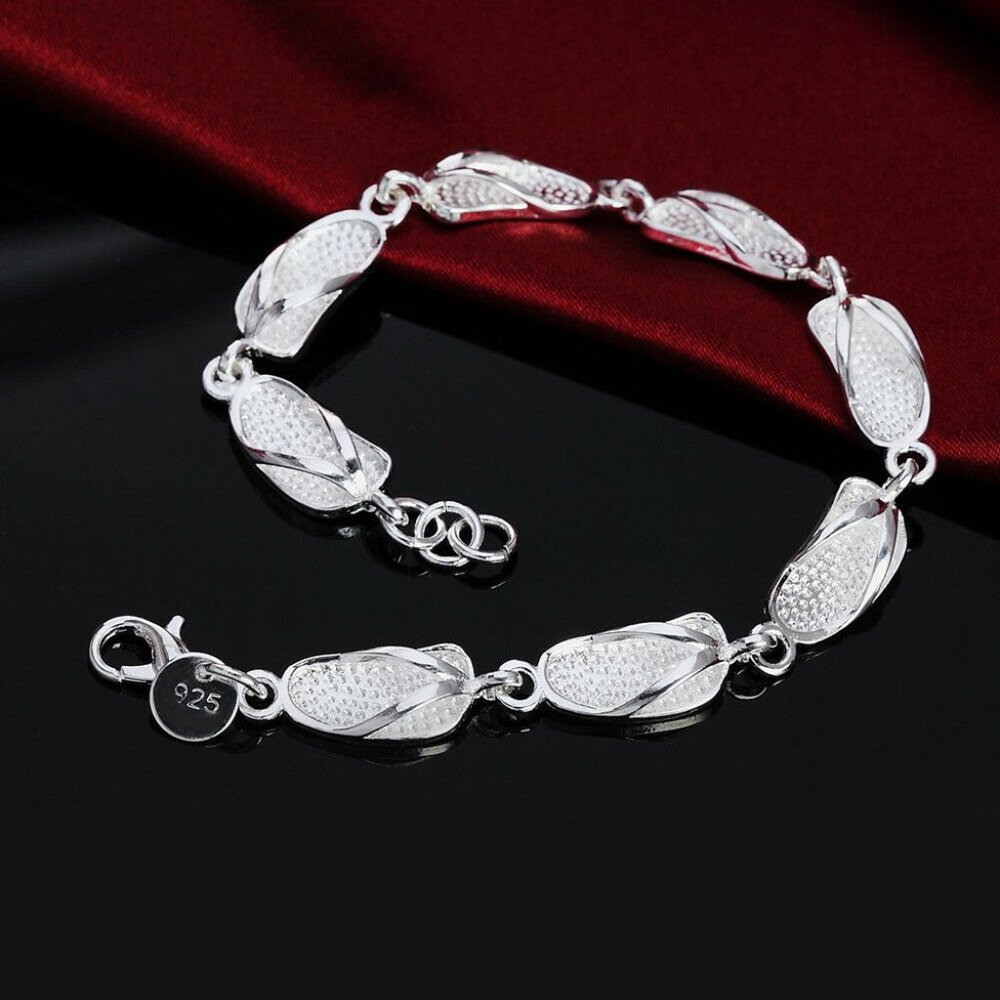 925 Silver Beach Flip Flop Sandals Unique Bracelet - Picture 3 of 5